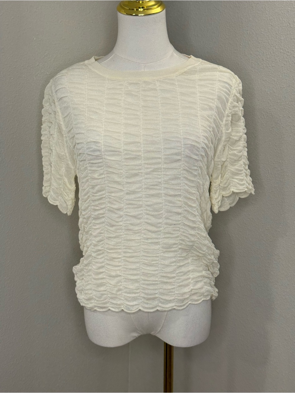 DKNY Women’s S Coconut Textured Ruched Knit Short Sleeve Top NWT $89